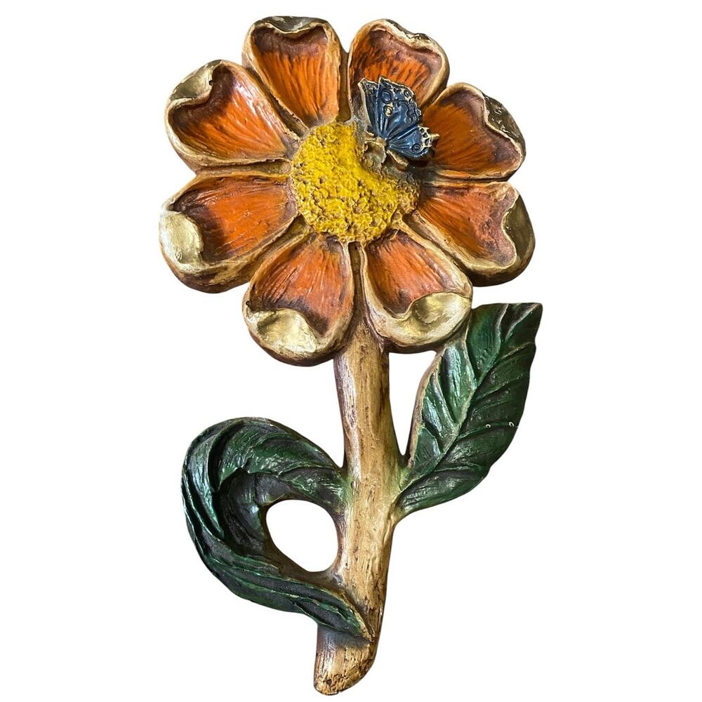 Vintage Wall Art 1970s Decor Retro Flower Daisy Butterfly Universal Statuary